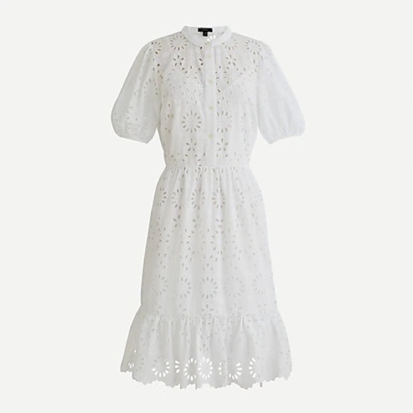 J. Crew White Puff-sleeve eyelet dress size 00 - Picture 2 of 12